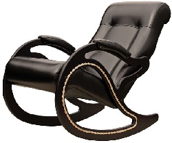 Кресло-качалка с подголовником. Каркас из дерева, цвет - тёмный орех. Мягкая обивка из искусственной кожи.