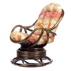 Кресло-качалка из ротанга с подушкой. Цвет корпуса - Орех.