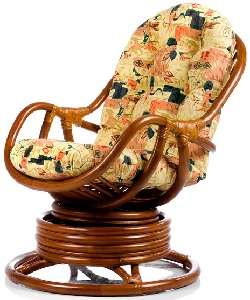 Кресло-качалка из ротанга на пружинах. Цвет корпуса - коньяк. Подушка из ткани.