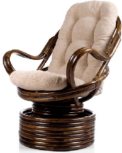 Кресло-качалка из ротанга на пружинах. Цвет корпуса - орех. Подушка из ткани.