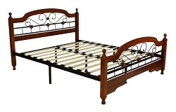 Кровать двуспальная деревянная и металлическая. Цвет: Дуб