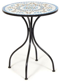 Садовый стол с мозаикой из камня. Цвет голубой/коричневый/черный.