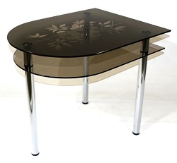 Полуовальный стол с подстольем. Цвет стола и полочки бронза. Рисунок на столешнице.