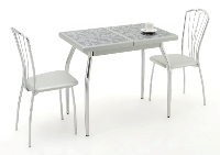 Стол обеденный раздвижной, прямоугольный. Столешница выполнена из МДФ и покрыта керамической плиткой. Цвет в ассортименте. Ножки металлические,  хромированные. Производство Италия.