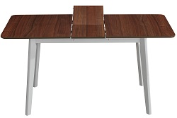 Раскладной обеденный стол из массива дерева. Цвет: орех/белый. Фото стола в разложенном виде. 