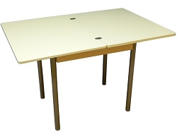 Поворотно-раздвижной кухонный стол, из ЛДСП и стекла, размер  600(1200)х800 мм, высота 750 мм
Производство: Россия