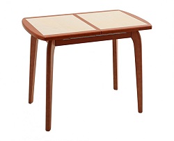 Стол обеденный раздвижной, овальный. Столешница выполнена из МДФ и покрыта керамической плиткой. Ножки деревянные. 