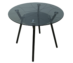 Круглый дымчато-чёрный стеклянный стол. 