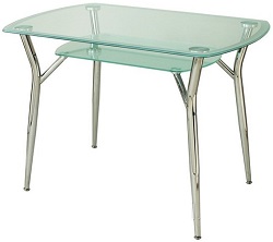 Прямоугольный стеклянный стол с закругленными краями. 
