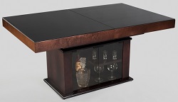 Раздвижной деревянный стол из с баром и столешницей из чёрного калёного стекла