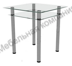 Обеденный стол из стекла и металла. Столешница - квадратная, 700х700 мм.