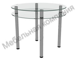 Стеклянный круглый столик с подстольем. Ножки - стальная труба. Диаметр 900 мм.