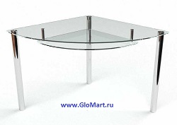Угловой стеклянный стол с полочкой FS-0078
