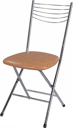Металлический складной стул с мягким сиденьем.