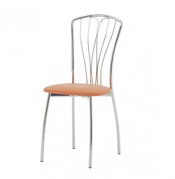 Металлический стул. Обивка - кожзам, ткань оранжевого цвета.