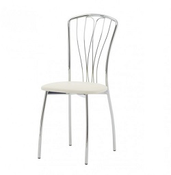 Металлический стул. Обивка - белый кожзам, ткань.
