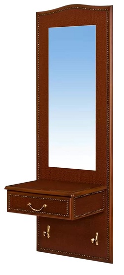 Зеркало с выдвижным ящичком и двумя декоративными крючками по бокам.
